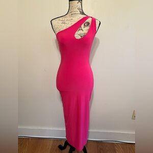Hot Pink Sleek Shoulder Bodycon Dress by Minaa Monroe